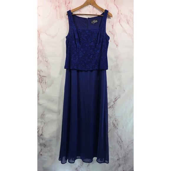 Alex Evenings Dress Womens XL 16 Royal Blue Long Midi Mother Bride MOB Sparkle - Picture 1 of 11